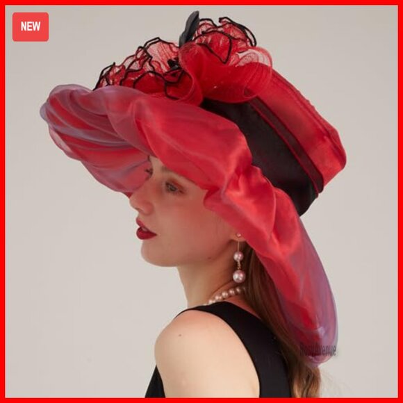 Adjustable Organza Fedora with Removable Flowers, Wide Brim Sun Hat